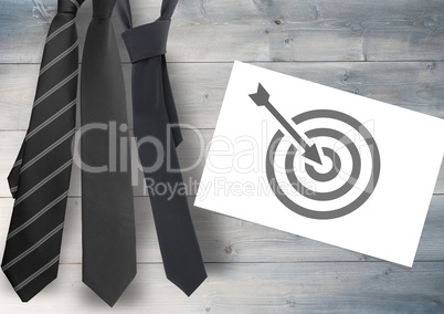 Business target icon on white card with tie's