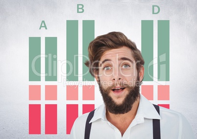 Man with colorful chart statistics