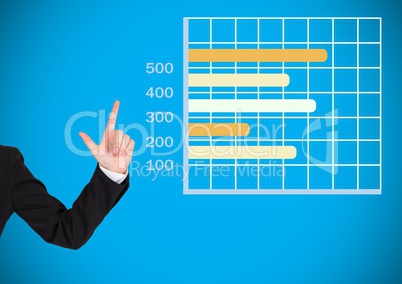 Hand pointing up with colorful chart statistics