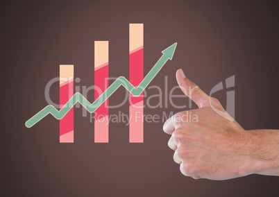 Thumbs up with colorful chart statistics