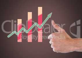 Thumbs up with colorful chart statistics