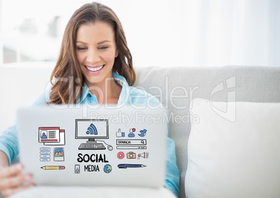 Woman on computer with graph overlays