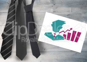 Businessman with chart statistic icons and tie's