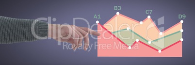 Hand pointing with colorful chart statistics