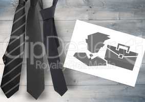 Businessman and suitcase on white card with tie's