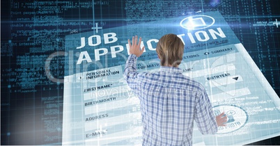 Man touching digital job application
