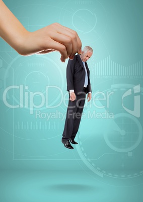 Hand choosing a business man on blue background