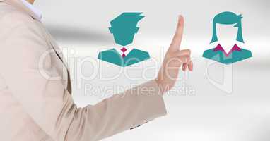 Hand pointing with business people icons