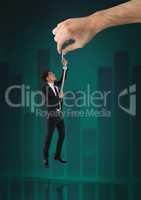 Hand choosing a man with a rope on a green background with graph