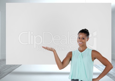 Businesswoman presenting with white board