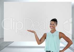 Businesswoman presenting with white board