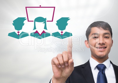 Businessman touching business people screen icons