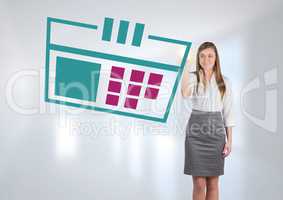 Businesswoman interacting with calendar icon