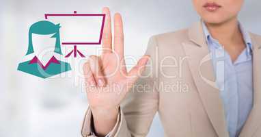 Businesswoman interacting with businesswoman screen icon