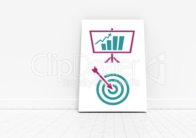 Business targets and charts on white board in room
