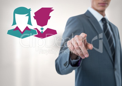 Businessman pointing with people icons