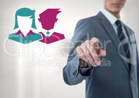 Businessman pointing with people icons