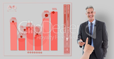 Hand choosing a business man on grey background with graph