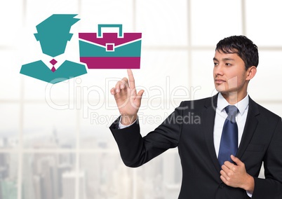 Man interacting with businessman an briefcase icon