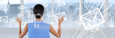 Woman touching interface with mail overlay