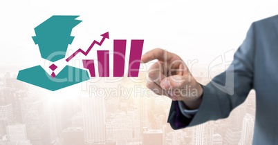 Hand pointing with businessman chart statistic icon