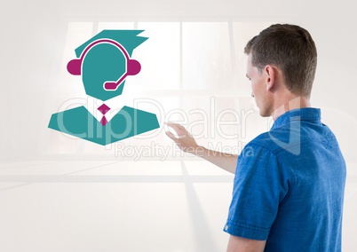 Man interacting with customer service icon
