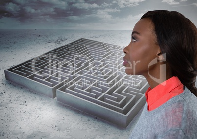 Young woman looking past maze