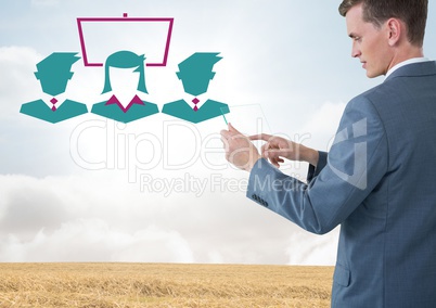 Businessman with people and screen icon