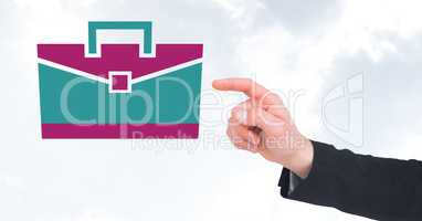 Hand pointing with briefcase icon