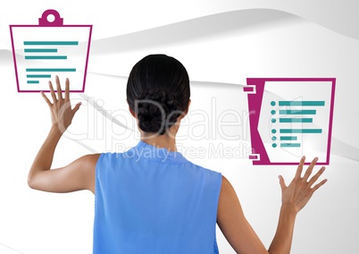 Woman interacting with document files icons