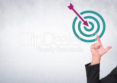 Hand pointing with business target and arrow icon