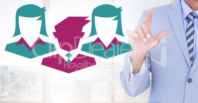 Hand pointing with Business people icons