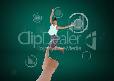 Hand choosing a business woman on green background with graph