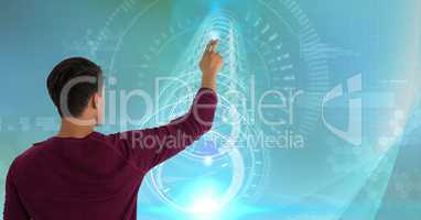 Man touches interface screen in digital domain world
