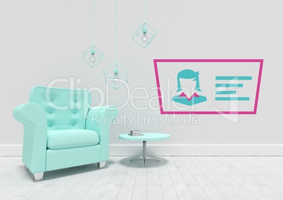 Businesswoman on identity card on wall in room