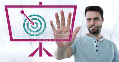 Hand interacting with business target on screen