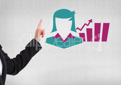 Hand pointing with businesswoman and chart icon
