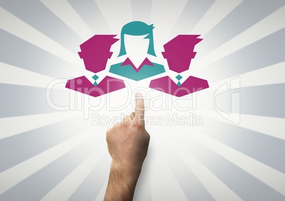 Hand pointing with business people icons