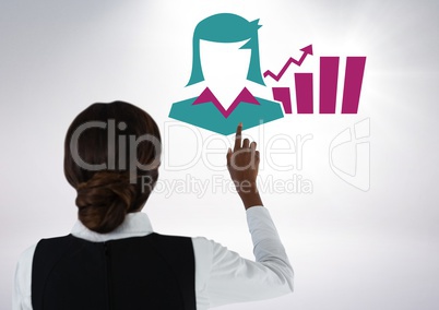 Hand pointing with businesswoman chart statistics icon
