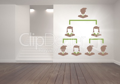 Business people icons connected in room