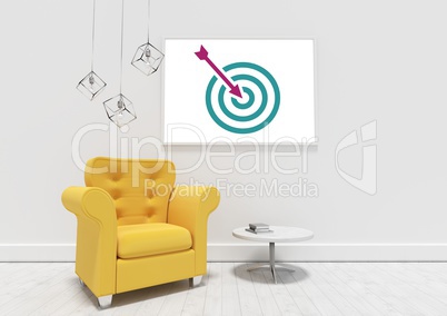 Business target and arrow on white board in room