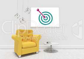 Business target and arrow on white board in room
