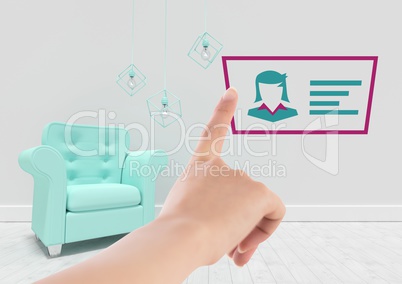 Hand pointing with businesswoman identity card on wall