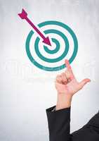 Hand pointing with business target and arrow icon