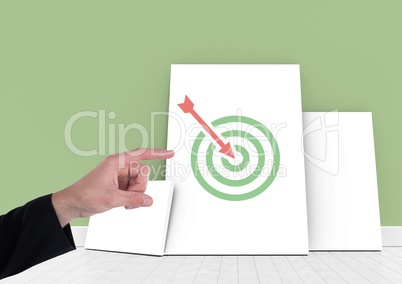 Hand pointing with business target and arrow icon