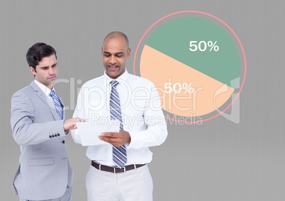 Men with colorful chart statistics 50 percent half