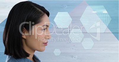 Woman looking at geometric shapes