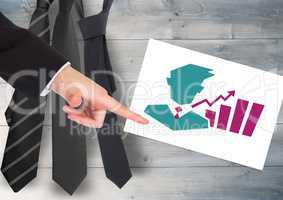 Businessman icon with chart on white card with tie's