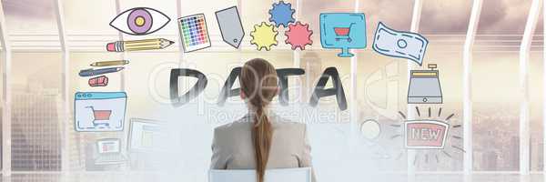 Woman sitting looking at data doodle