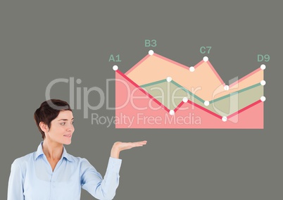 Businesswoman opening hand with colorful chart statistics